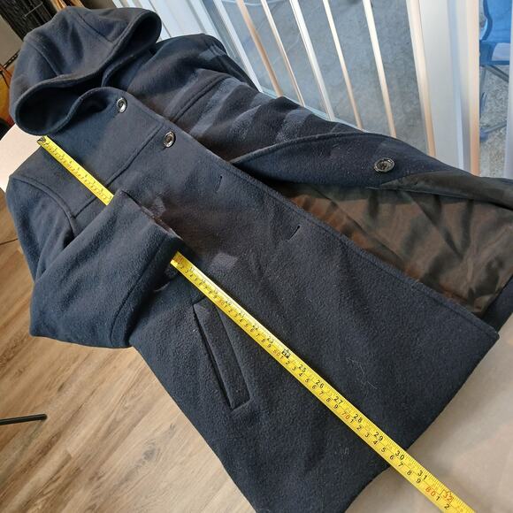 J. Percy Navy Hooded Merino Wool Coat Ladies M button front VTG Y2K made in USA - Picture 10 of 11